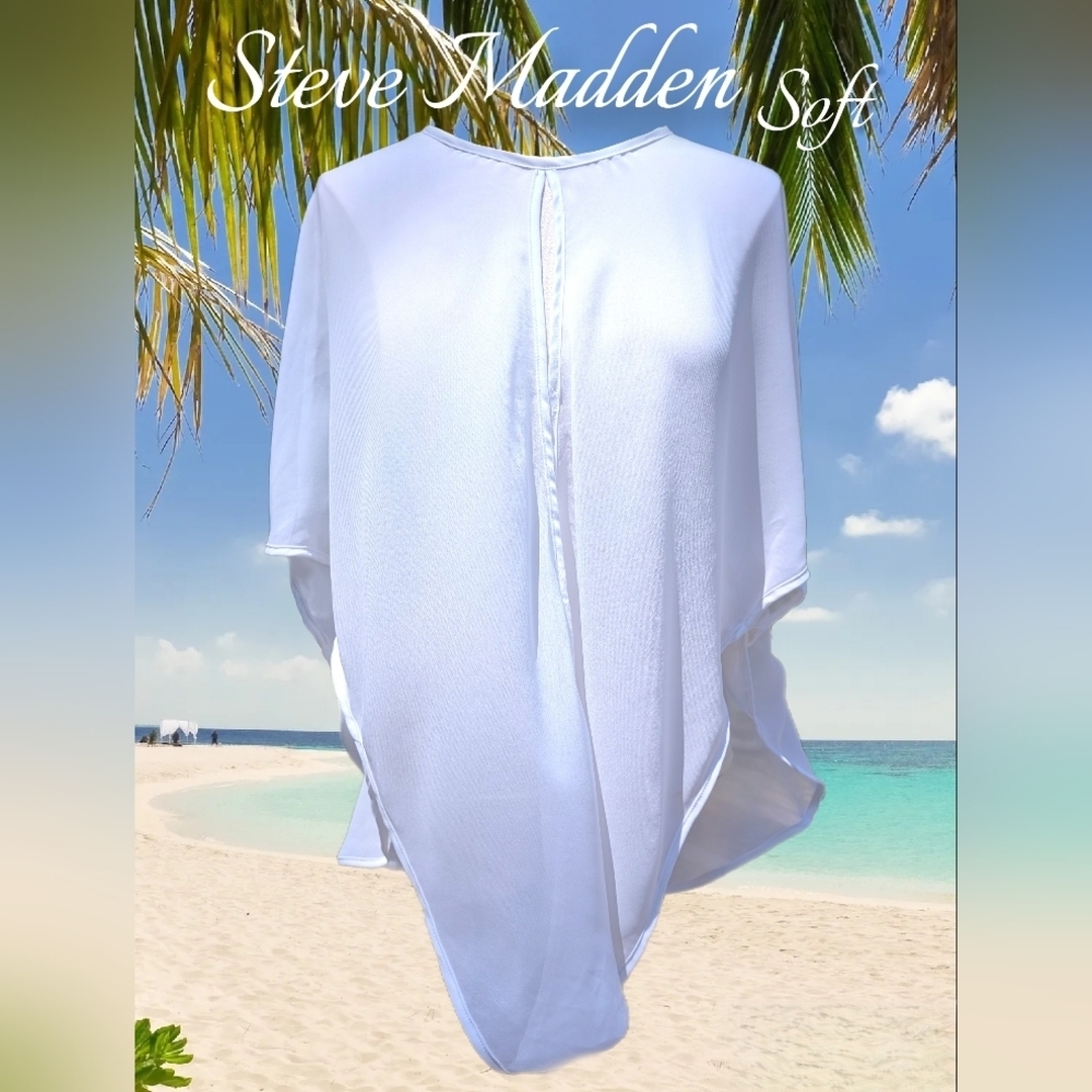 NWT Accessor St/Steve Madden White Chiffon Shawl Wrap Top Flowy & Lightweight M